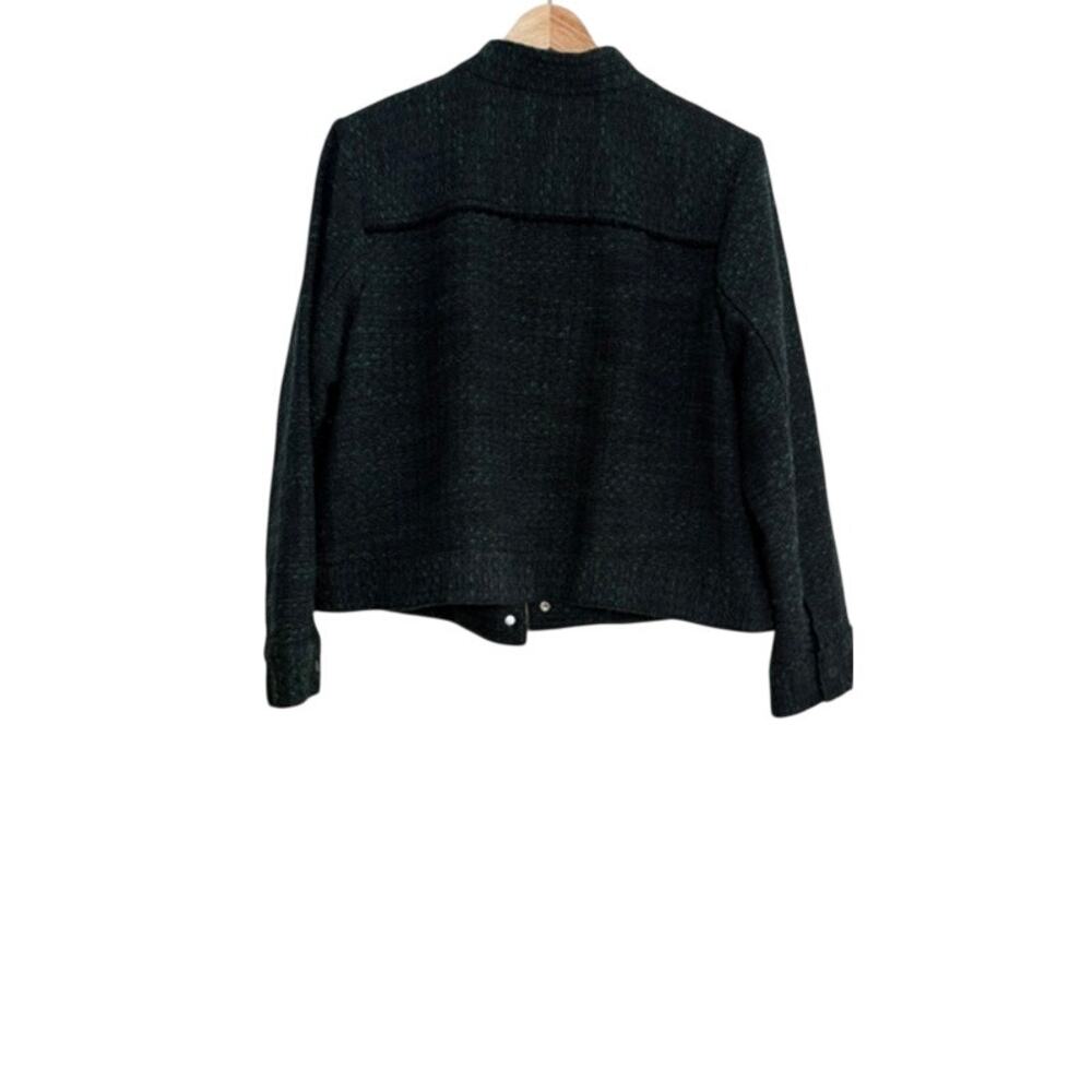 J.Jill Tweed Jacket Womens L Green Black Cropped Snap Front Textured Classic - Picture 6 of 12